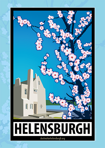 Destination Helensburgh Cherry Blossom and Hill House graphic image © Al Pyke Deepstream Design