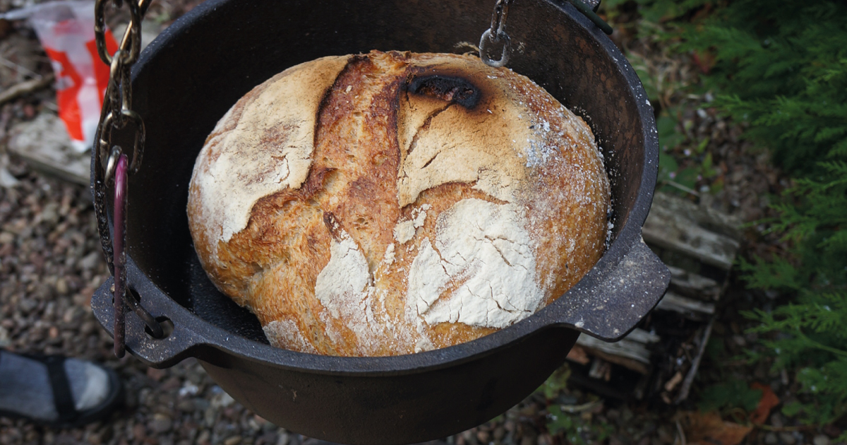 Forage Fire Feast at Cove Park - image of bread cooking over an open fire